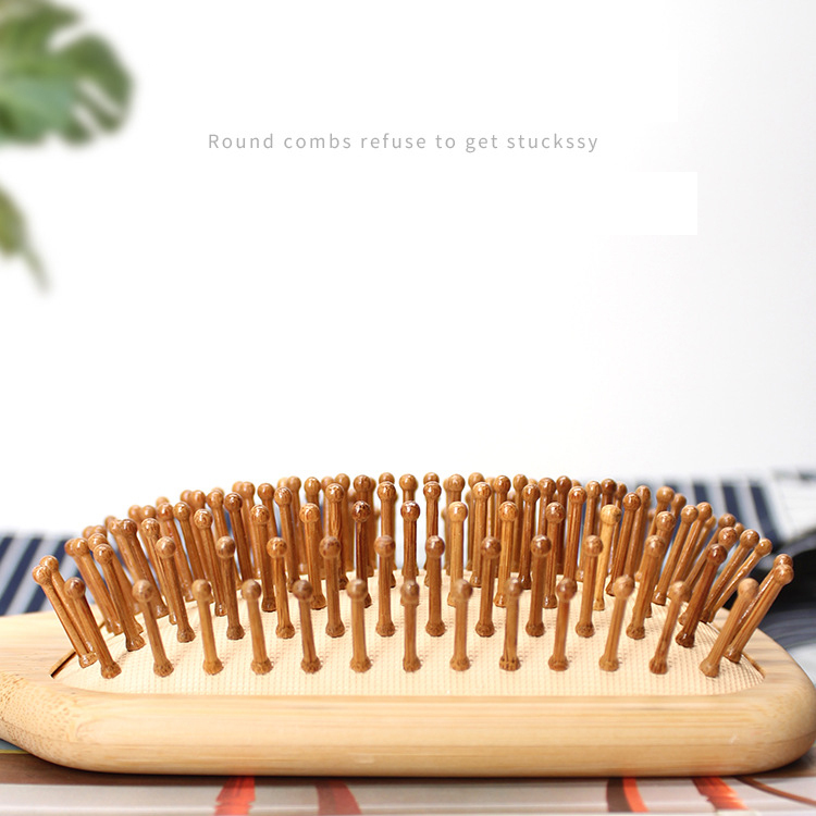 2026 Natural Organic Comb Customized logo Natural Bamboo Hair Brush Biofriendly airbag Hairbrush