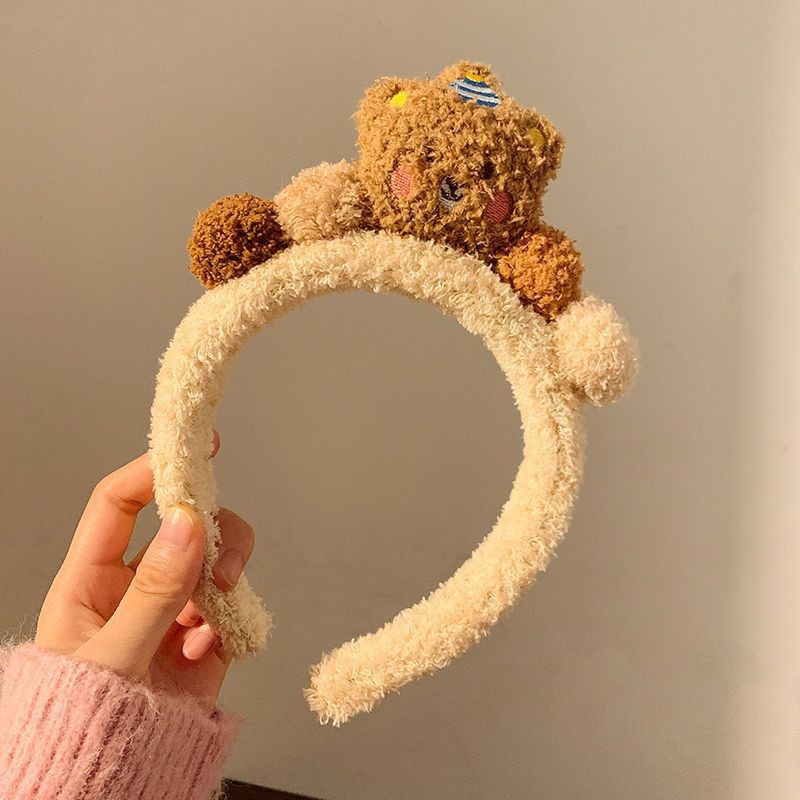 New Autumn Winter Elastic Cartoon Cute Bear Hairbands High Quality Fluffy Colorful Wash Face Hair Accessories Ladies Headband