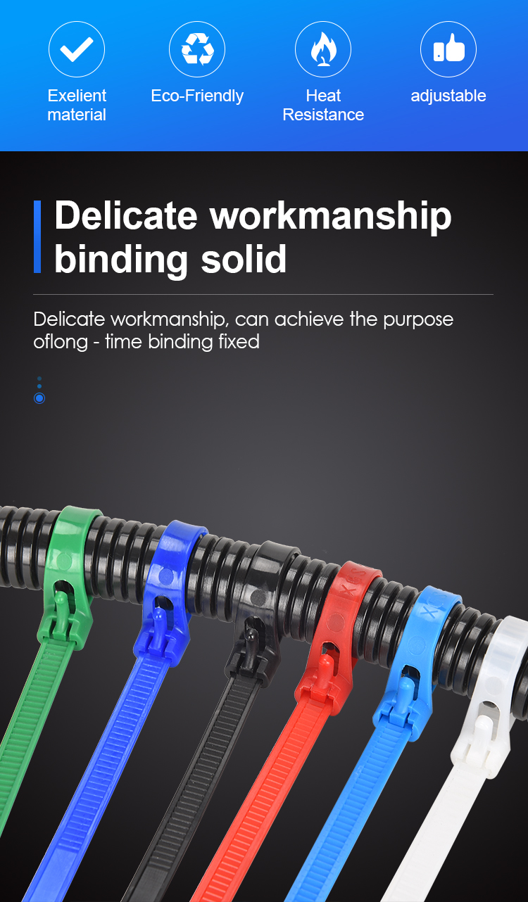 RUNBO 4.8*250mm Colorful Releasable Nylon Zip Ties Black White Red Yellow Blue Green Cable Ties For Electrical Cables Wholesale