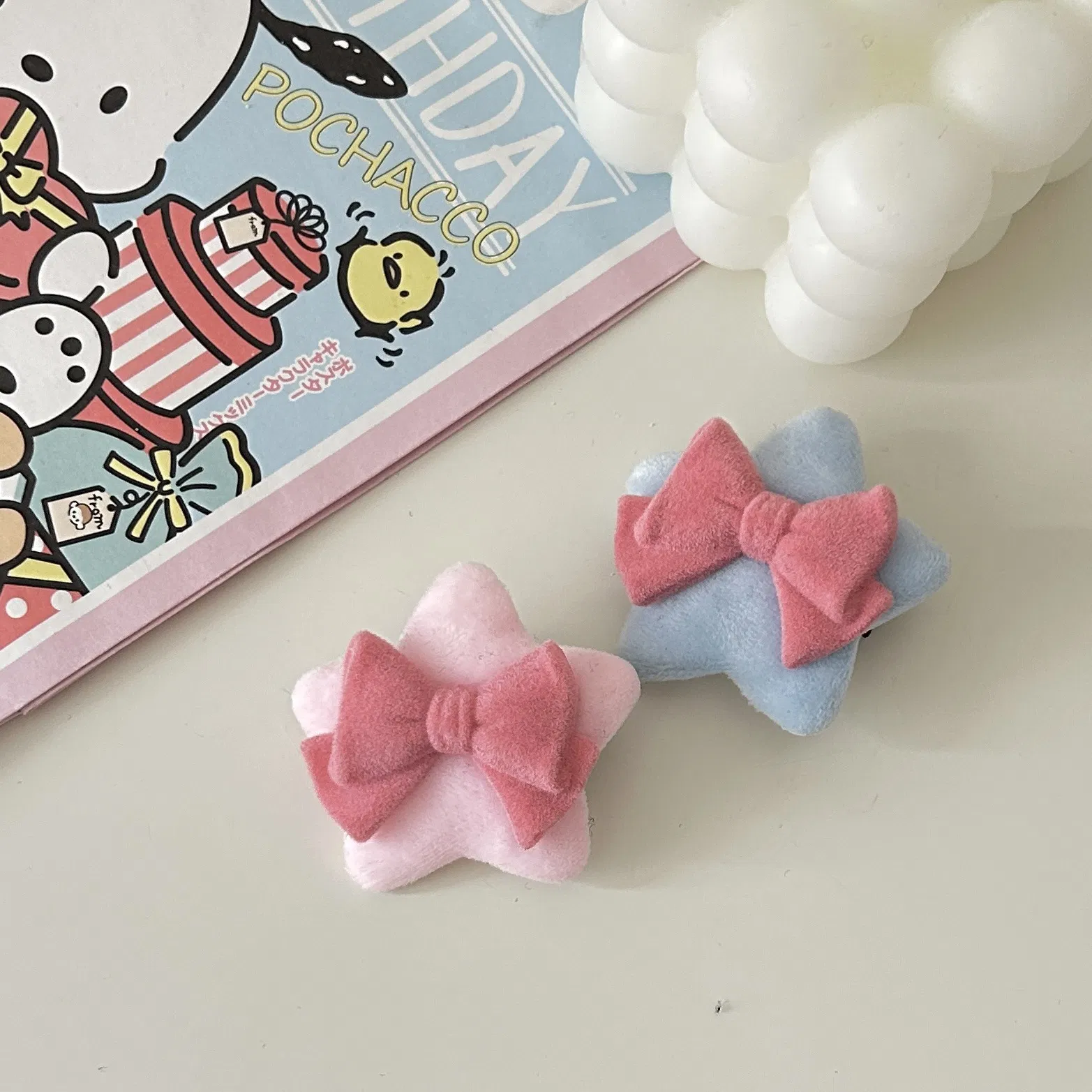 Gentle Korean Style Girl Style Plush Bow Soft and Cute Hair Clip Ins Sweet Edge Clip Pentagram Hair Accessory