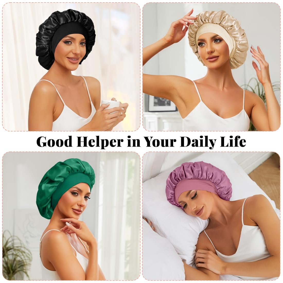 Factory Custom Silk Sleeping Bonnet For Women Satin Hair Cap With Wide Band Soft Hair Bonnet For Curly Braids Natural Hair