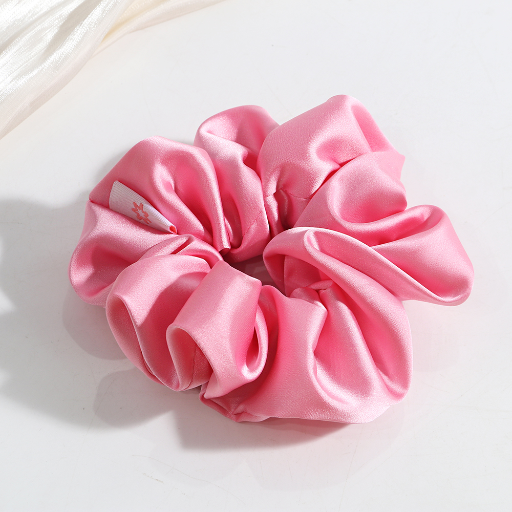 SC3040C High Quality Women Solid Pink Lime Color Large Big Hair Ties Elastic Custom Satin Hair Hairband Scrunchies