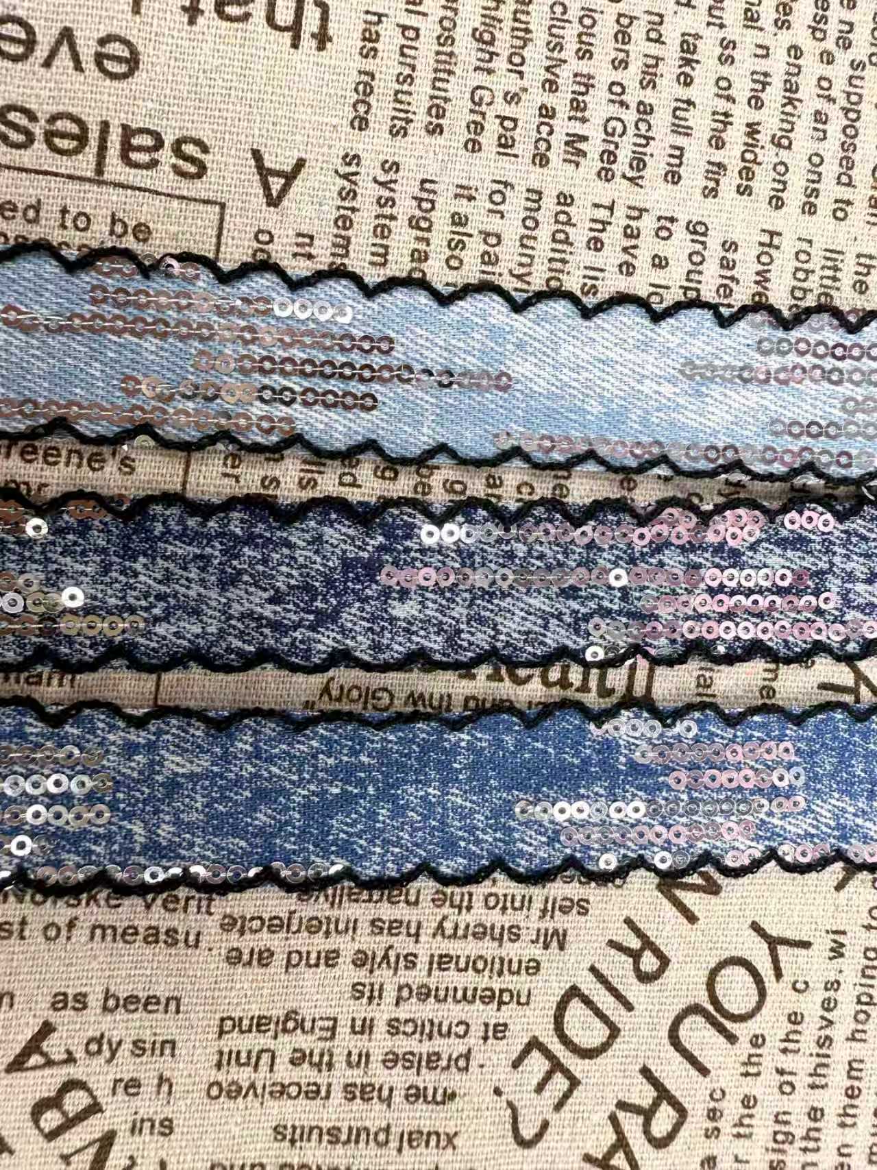 Eco-friendly One Inch Sequin Edged Washed Denim Webbing Trim Stylish Durable Ribbon Hair Accessories DIY Crafts Garment
