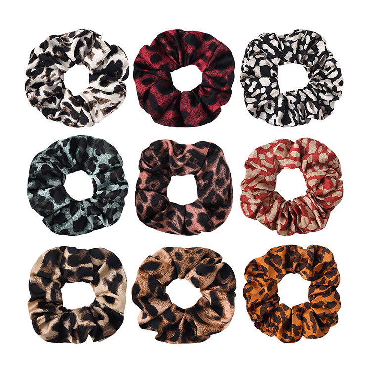 Yucat Wholesale Women Fabric Elastic Band Scrunchies Accessories Custom Print Leopard Scrunchies Chiffon Hair Ties