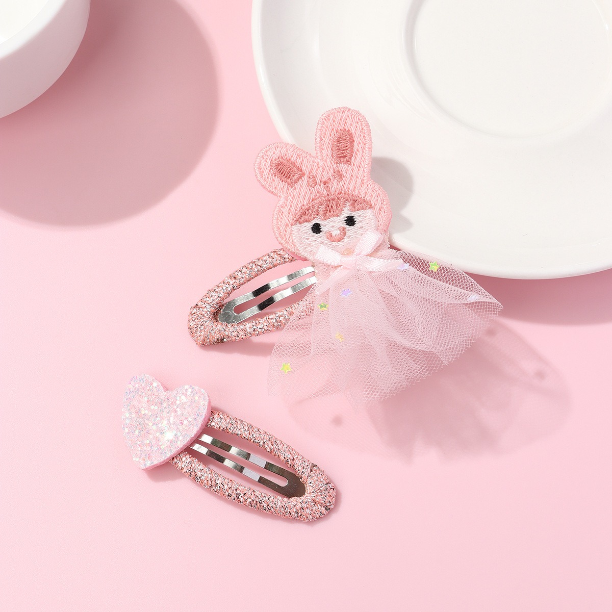 2pcs Korean Cartoon Princess Crown Hair Clips Rhinestone Glitter Ballet Girl Hair Pins Fabric Hair Accessories for Kids Jewelry