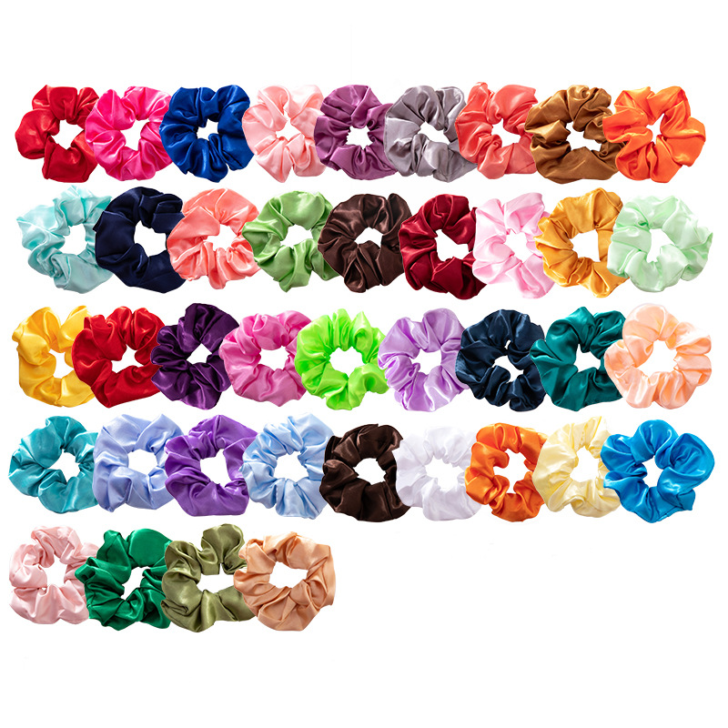 Fashion Women Accessory Bulk Elastic Hair Ties Custom 50 Solid Satin Hair Bands Girls Wholesale Silk Hair Scrunchies