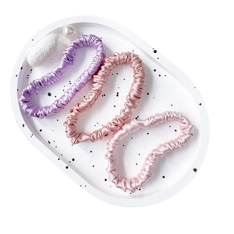 Handmade Silky Satin Small Thin Elastic Hair Rubber Band Ponytail Holder No Damage No Crease Crunchy Women