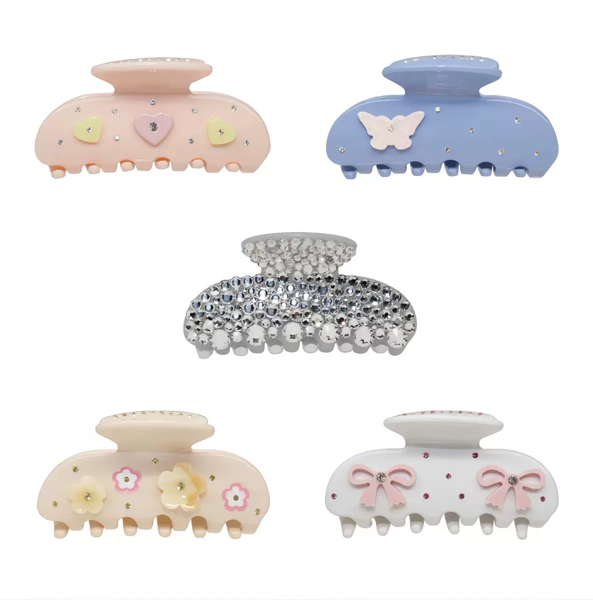 UME Customize Emi Design Acetate Hair Claw Full Rhinestone Butterfly Heart Design Eco-Friendly Women's Hair Accessory
