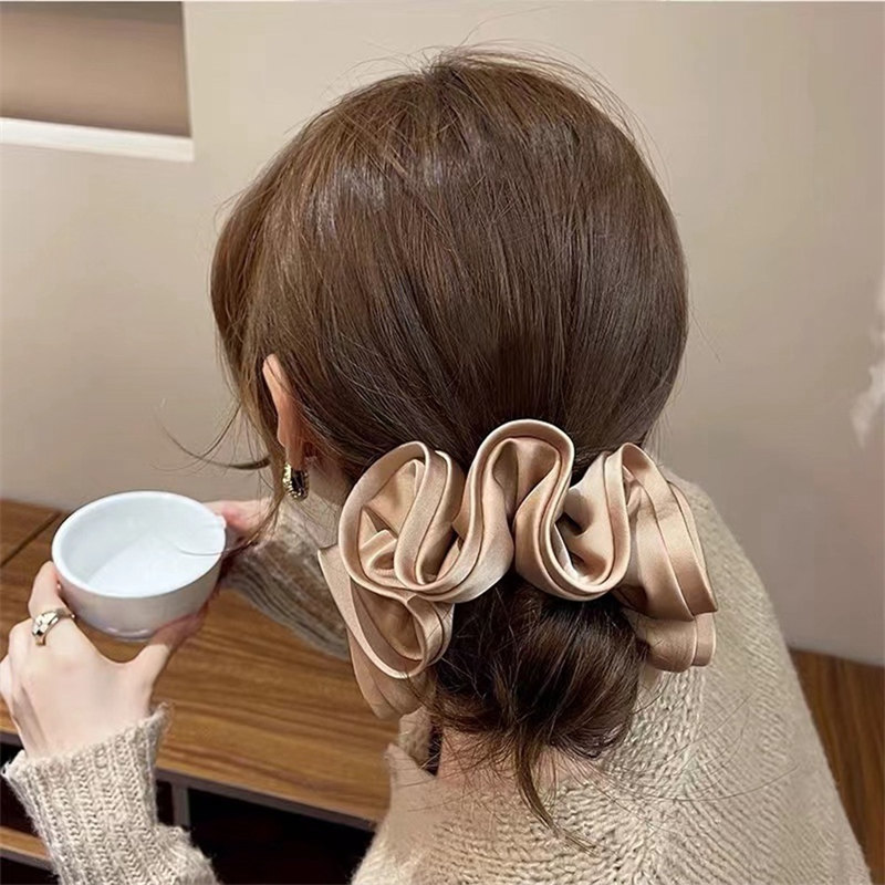 Luxury Large Custom Pastel Satin Human Hair Private Label Designer Scrunchie