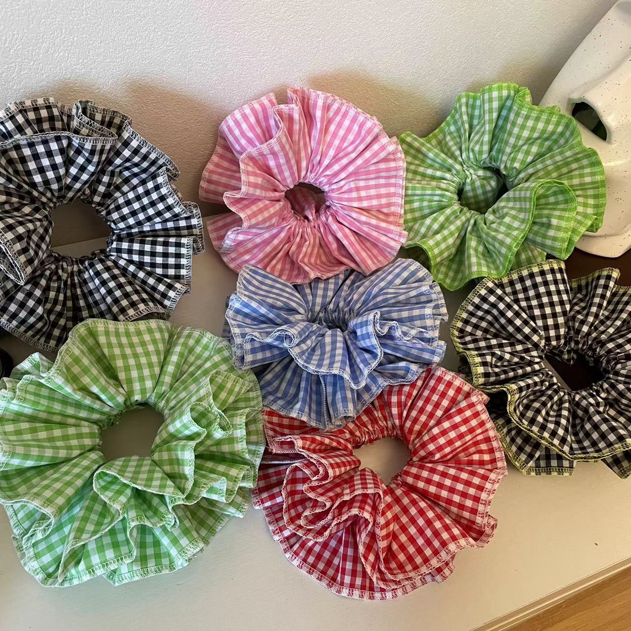 CLARMER Wholesales Fashion New Hair Accessories Plaid Hair Tie Customized Fabric 4 Layer Color Oversize Scrunchies for Women
