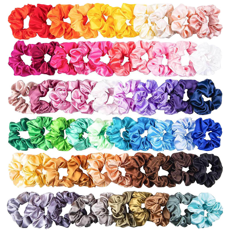 Wholesale Girls Hair Scrunchies Fashionable Satin Elastic Hair Ties Solid Colors American Sports Accessories Silk Cotton Plastic