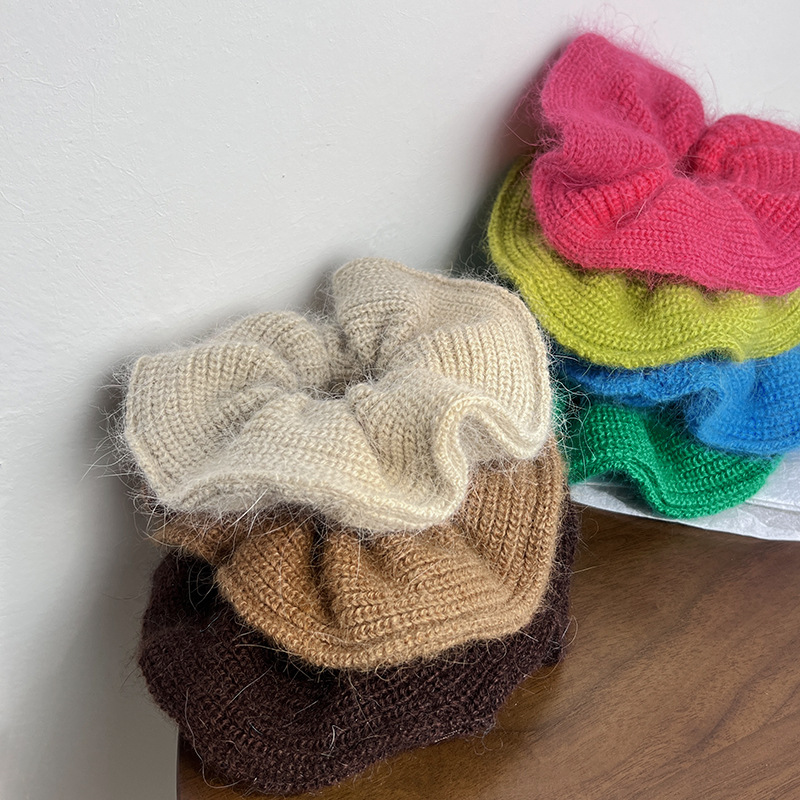 CLARMER Custom Handmade Oversized Scrunchie Sweet Candy Color Wool Knitting Fabric Accessory for Autumn and Winter