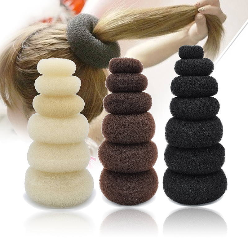 Wholesale Black/White/Brown Fashional Style Bun Hair Accessories Nylon Large Hair Donut Bun Shaper Maker For Women