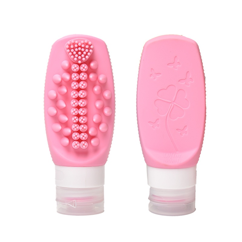 New Travel Refillable Dispensing Bottle Multifunctional Silicone Convenient Built-in Face Hair Washing Brush Soft Squeeze-Type