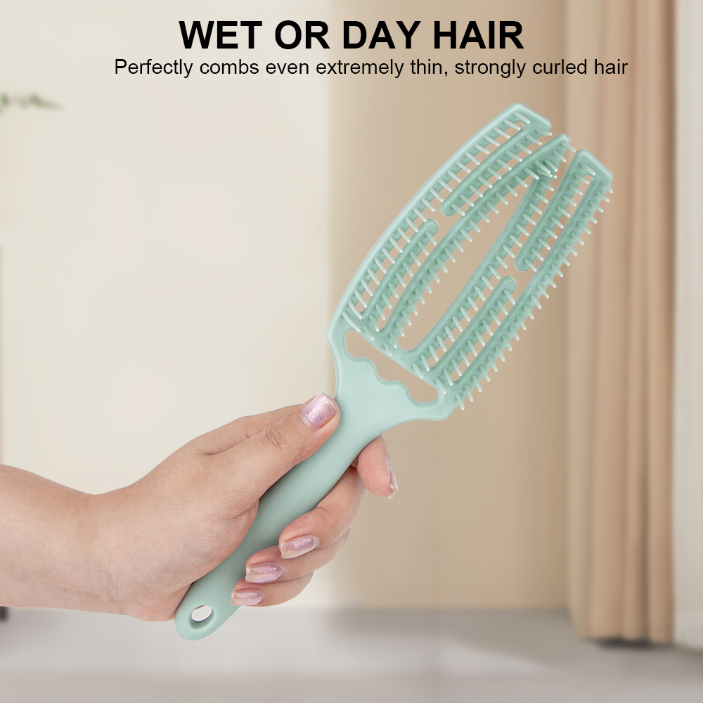 Personalize Large Curved Fluffy Rib Comb Curly Hair Styling Brush Wet Dry Salon Detangler Hairdressing Tools For Female Home Use