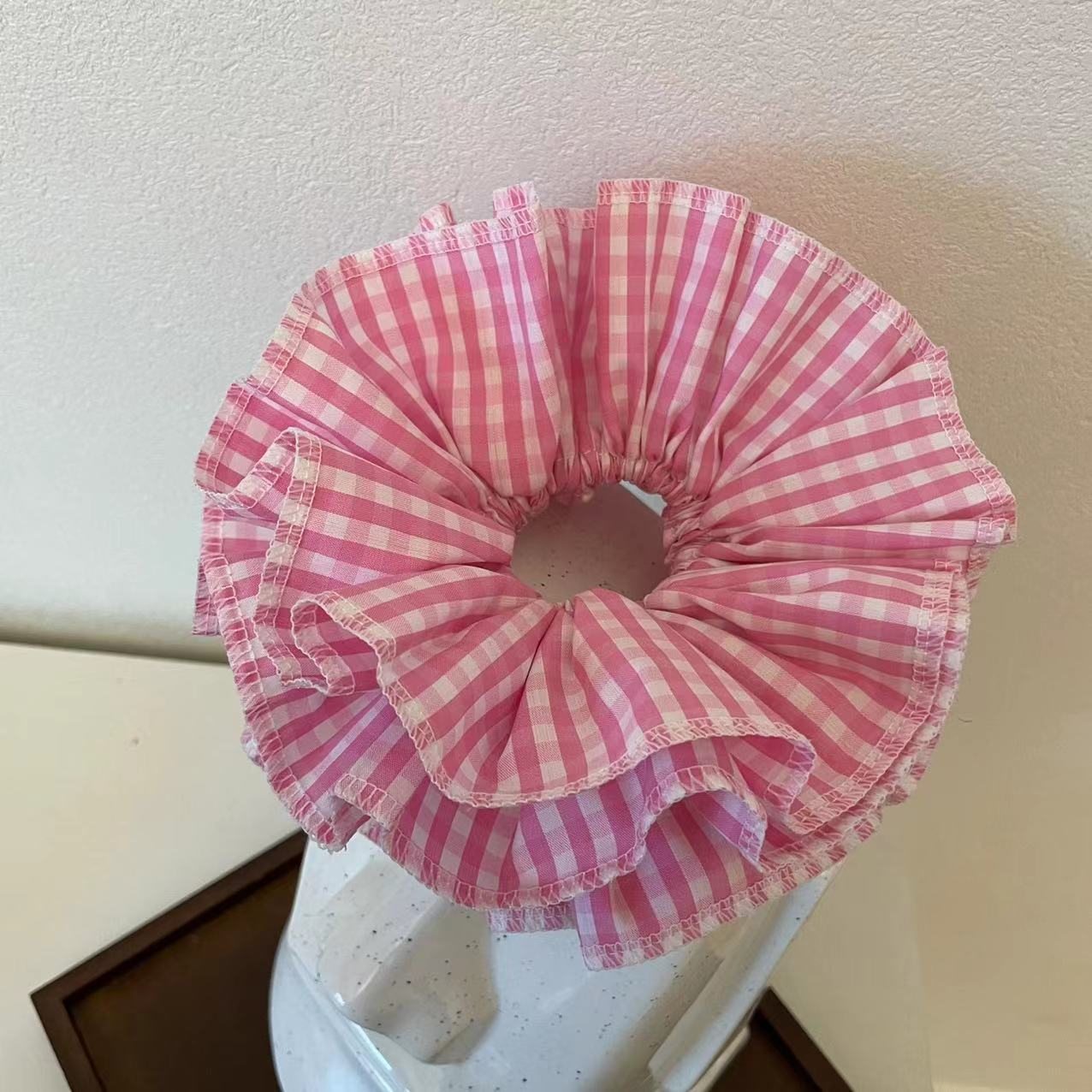 CLARMER Wholesales Fashion New Hair Accessories Plaid Hair Tie Customized Fabric 4 Layer Color Oversize Scrunchies for Women