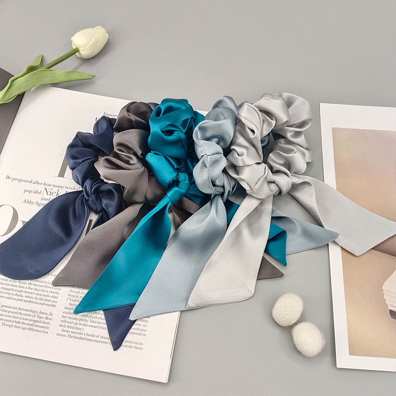 Custom Elastic Mulberry Silk Hair Scrunchies Retro Print Ribbon Bow Ties for Women Sweet Style Fashion Accessories