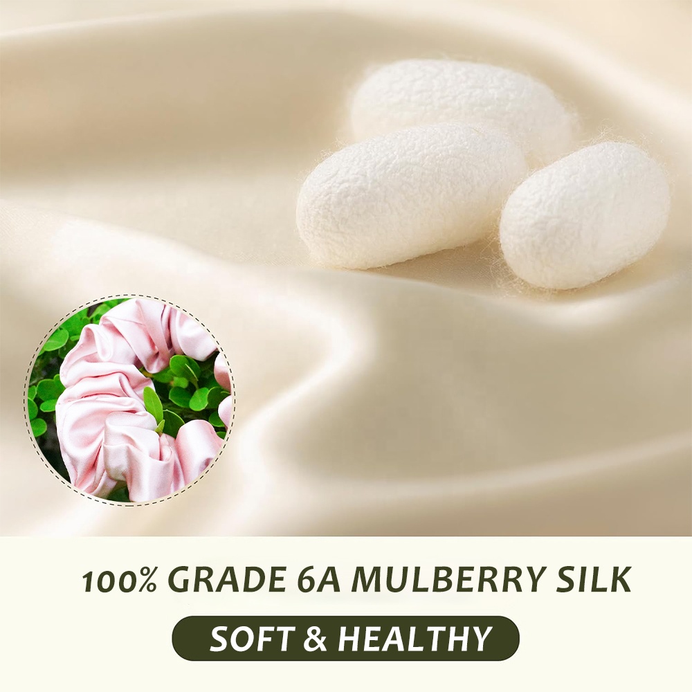 Custom Eco Friendly Silk Scrunchies, Custom Size 22Momme Silk Hair Tie Silk Hair Band Factory Manufacturer