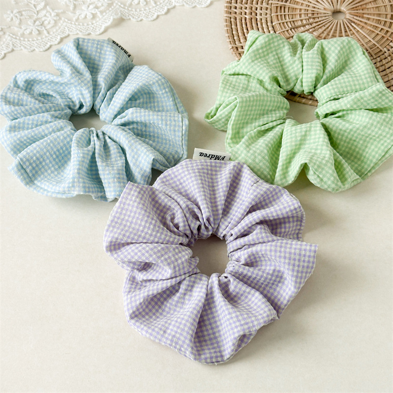 Ready to Ship Audited Factory Wholesale Women Hair Accessories Custom Print Plaid Fabric Girls Elastic Hair Scrunchies