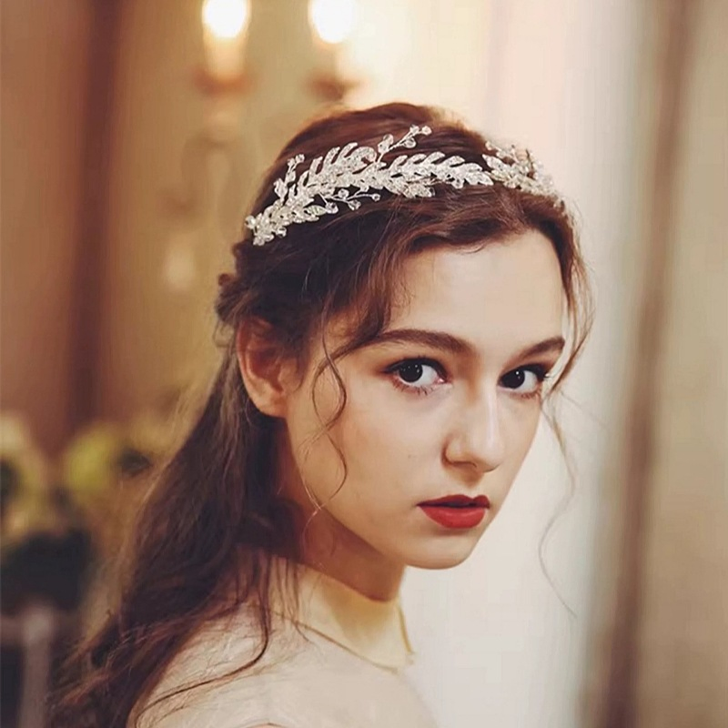 Crown Forest Leaf Waterdrop Full Diamond Bridal Forehead Decoration, Super Fairy Princess Headband &amp; Necklace Dual-Use Hair Accessories
