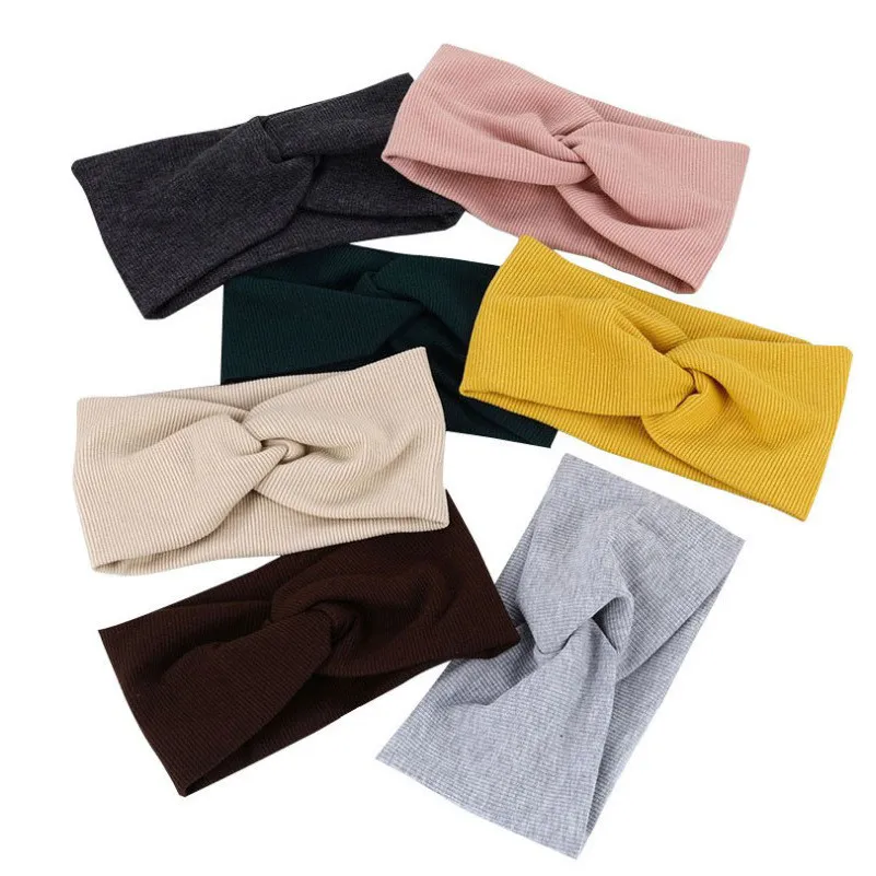 Western European Cotton Cross Turban Headwear Solid Color Yoga Sports Wide Twist Hair Band Accessories