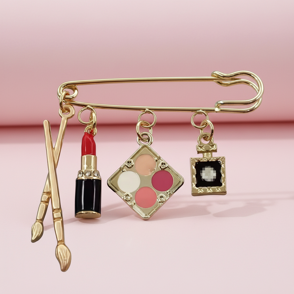 Fashion Beauty Cosmetics DIY Jewelry Making Lipstick Makeup Pen Perfume Bottle Zinc Alloy Powder Makeup Brooch Pin Keychain