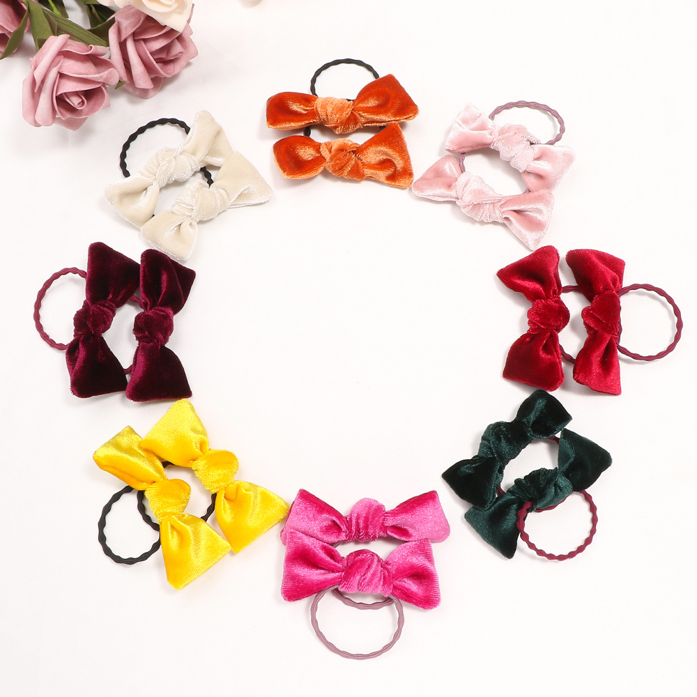 Cute Baby Solid Color Small New Bow Children's Rubber Band Without Hair Damage Velvet Knotted Hair Tie for Girls
