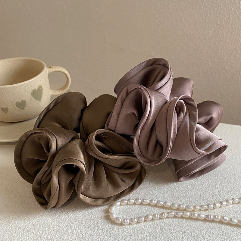 Wholesale Korean Retro Luxury Scrunchies Double Layered Satin Oversized Scrunchies Custom Scrunchies for Women