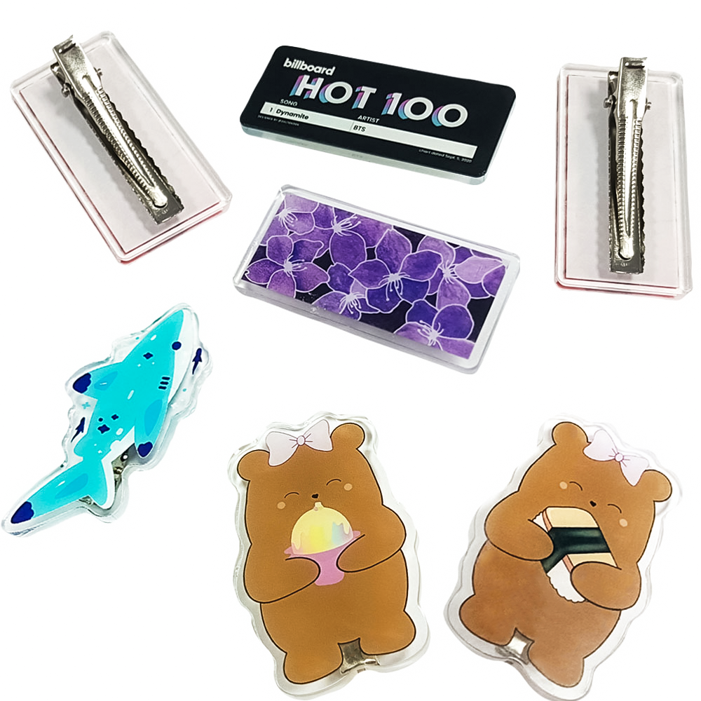 High Quality Personalized Custom Printed Anime Acrylic Hair Clips Maker Wholesale Promotional Cartoon Acrylic Hair Pins