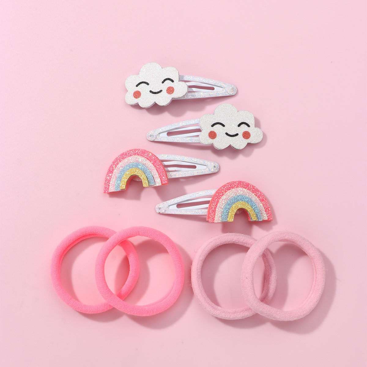 8pcs Fashion Sweet Rainbow Cloud Hair Clip Hair Tie Sets for Kid Girl Korean Lovely Princess Seamless Elastic Hairband Jewelry