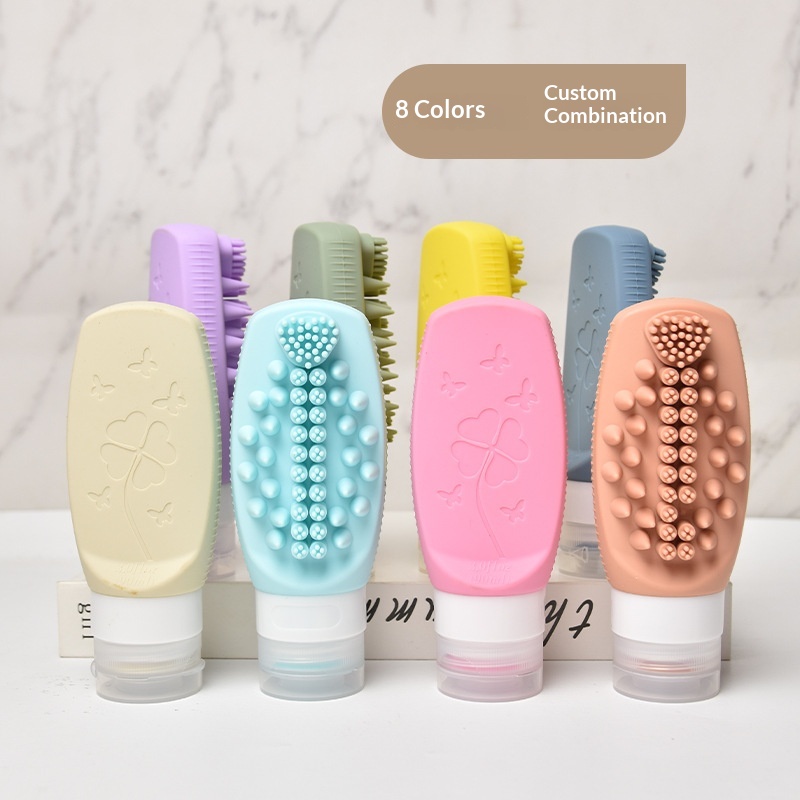 New Travel Refillable Dispensing Bottle Multifunctional Silicone Convenient Built-in Face Hair Washing Brush Soft Squeeze-Type