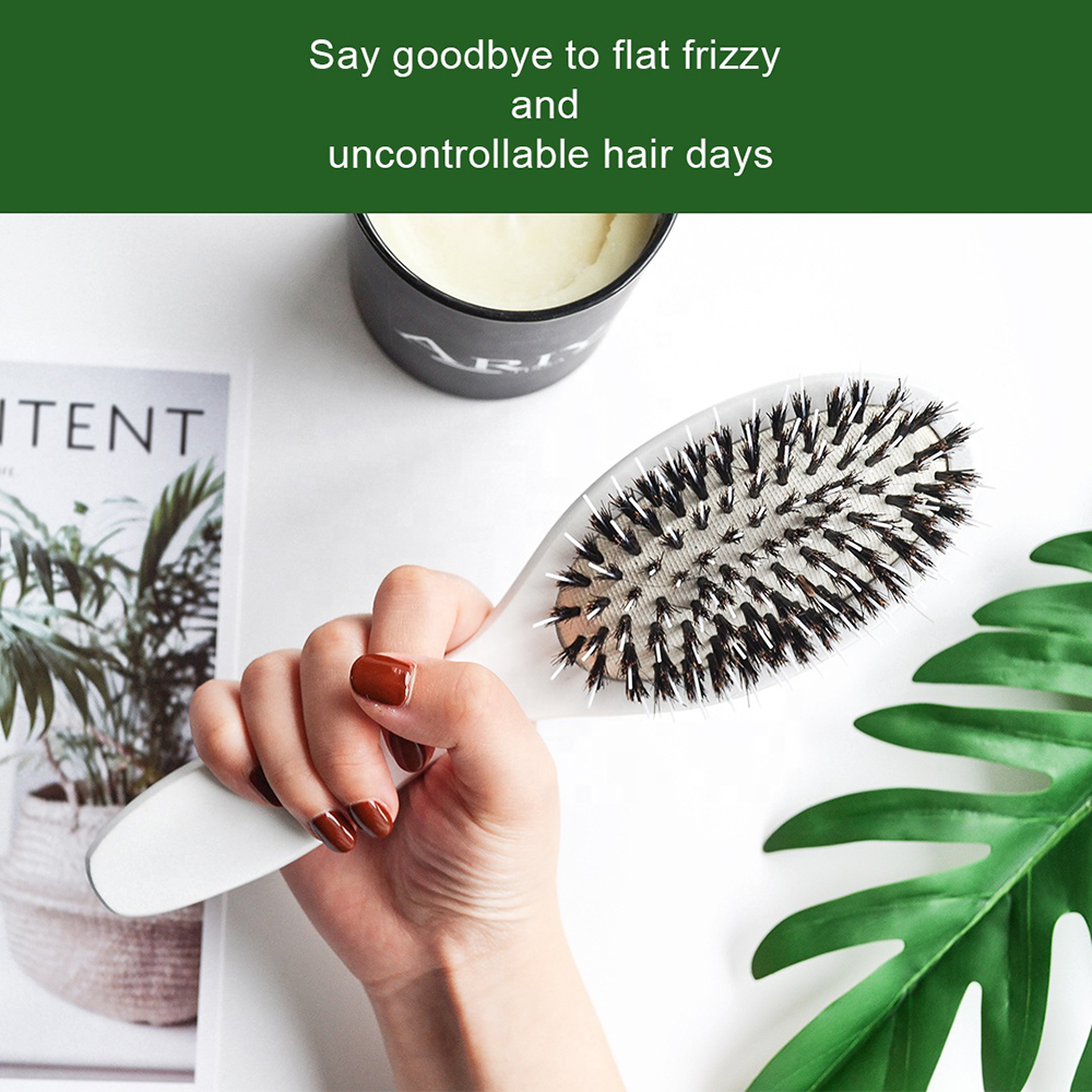 2026 New Logo Boar Bristle Nylon Wooden Handle Paddle Bamboo Wood Hair Brush White Hair Brush For Extension Wig Brush Custom