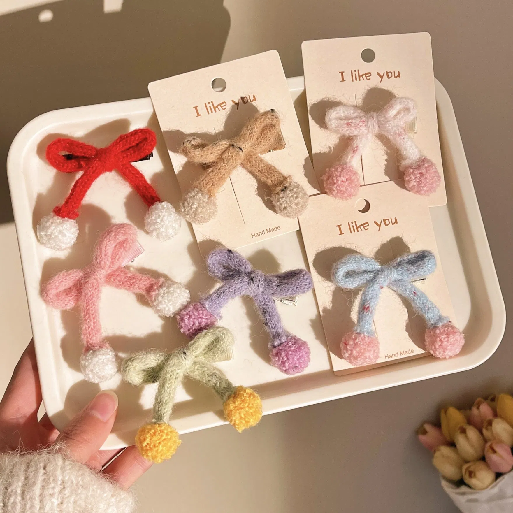 Butterfly Yarn Sweet Girl Heart Knitted Macaron Color Series Side Clip Colored Hair Accessories Factory Wholesale