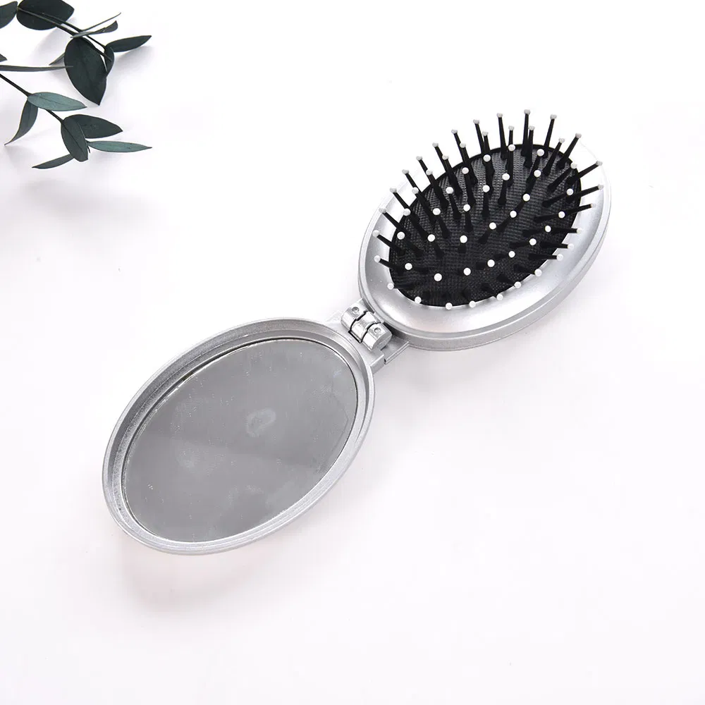 Oval Shape Folding Comb with Mirror Pocket Hair Brush for Kids Women and Men