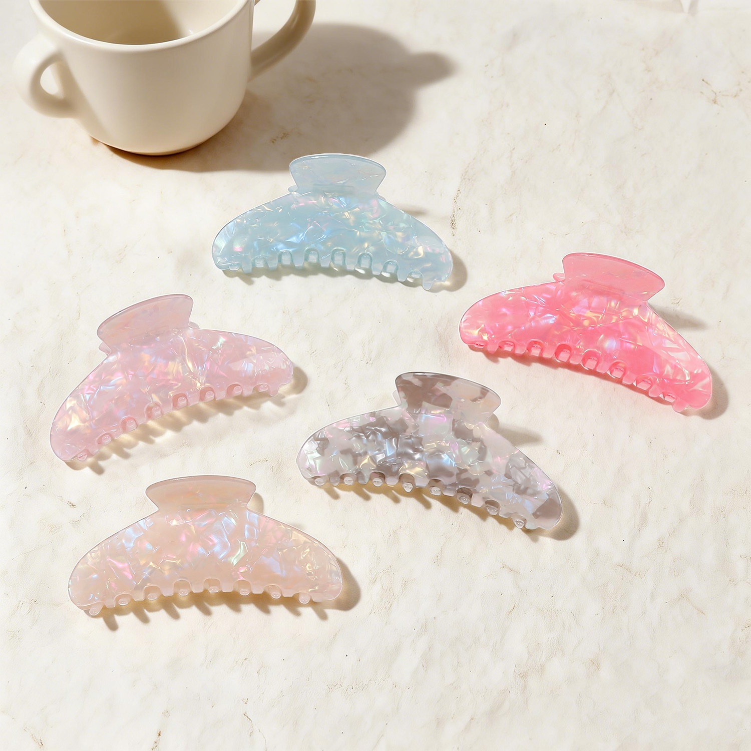 Dreamy Iridescent Shell Pattern Shark Clip Women All-Match Handmade Custom Logo Women Back-of-Head Updo Claw Clip Hair Accessory