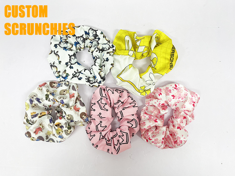 Custom Scrunchies Personalized Logo Accessories Fabric Elastic Band Hair Ties Elastic Hair Band Ties Silk