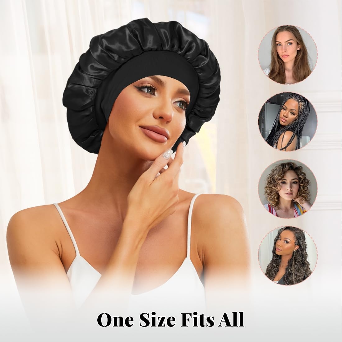 Factory Custom Silk Sleeping Bonnet For Women Satin Hair Cap With Wide Band Soft Hair Bonnet For Curly Braids Natural Hair