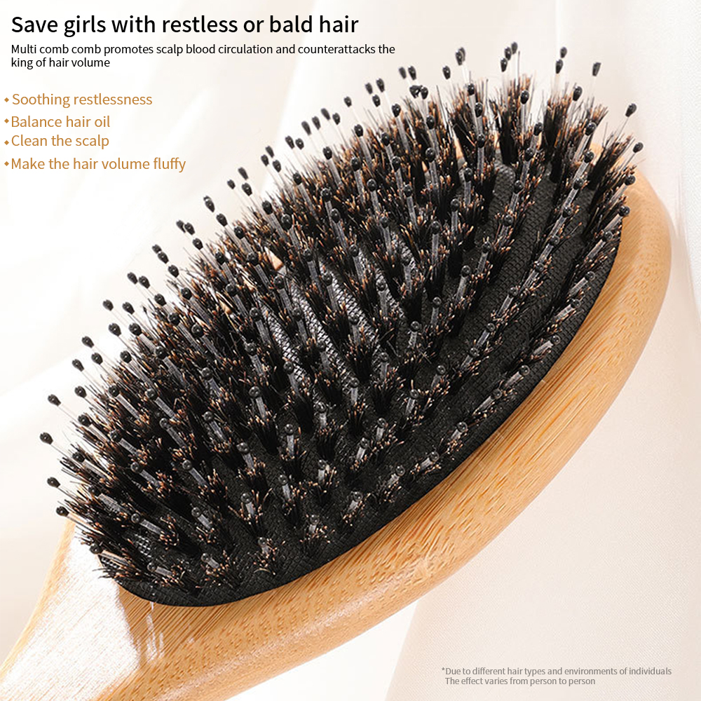 Wholesale Eco-friendly Wooden Scalp Massage Hair Comb Nylon Boar Bristles Hair Brush Airbag Paddle Hair Brush
