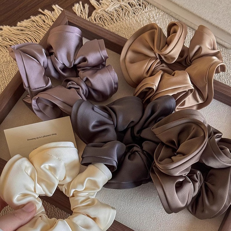 Wholesale Korean Retro Luxury Scrunchies Double Layered Satin Oversized Scrunchies Custom Scrunchies for Women