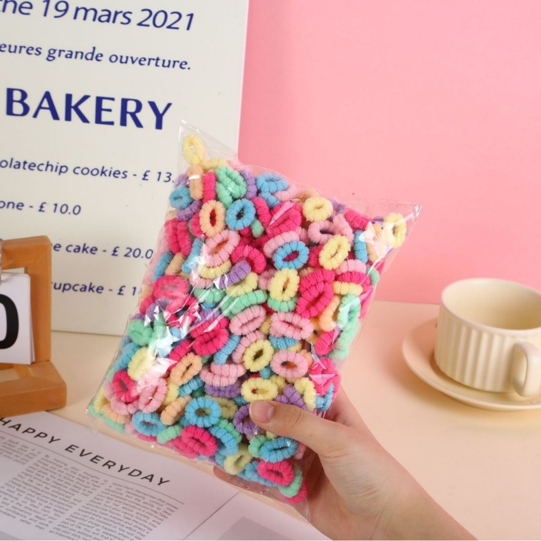 No Damage Kids Terry Cloth Hair Ties High Elastic No Crease Bulk Scrunchies in Mixed Colors Gradient Design 2cm Size for Girls