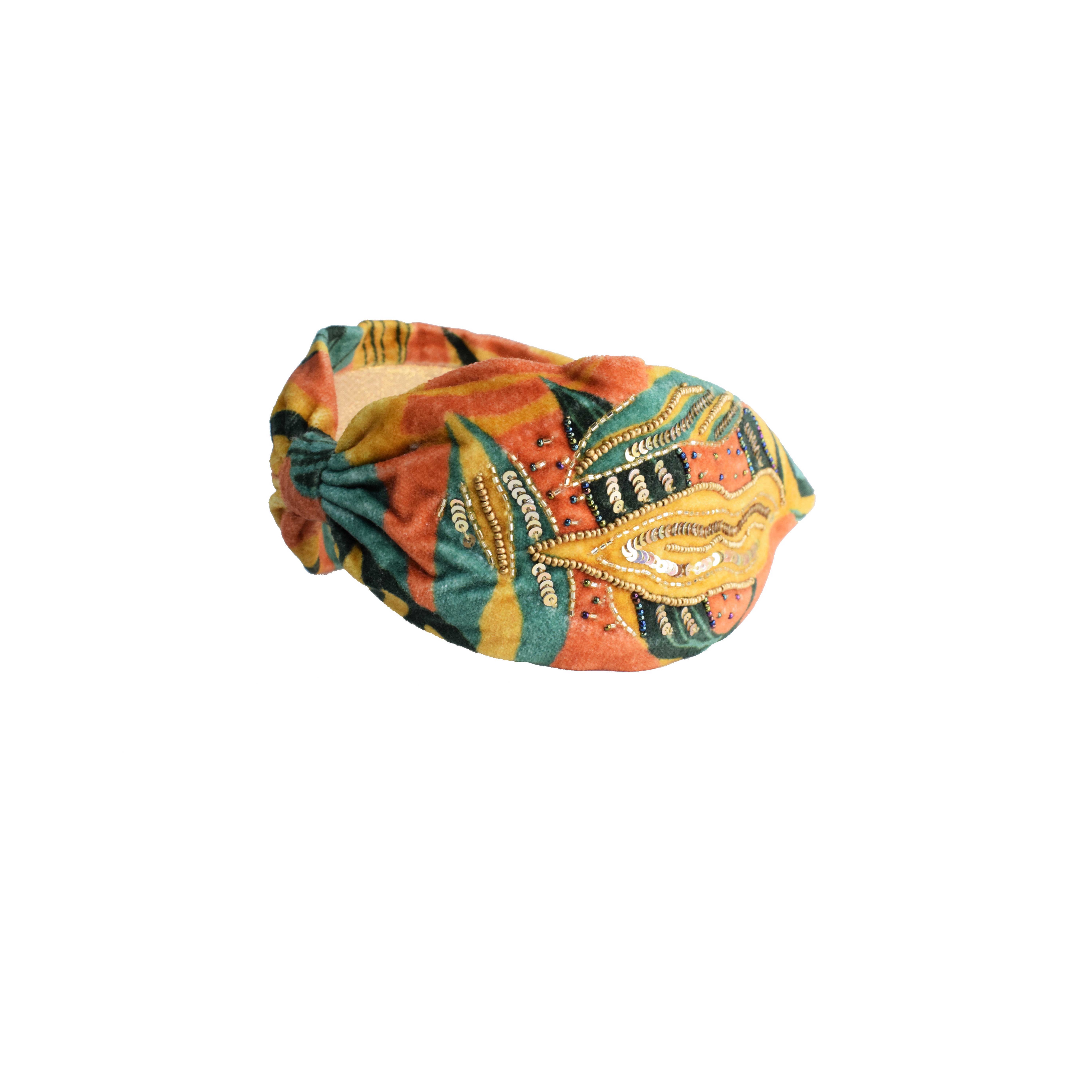 Velvet Printed Hairband Embroidery Detail