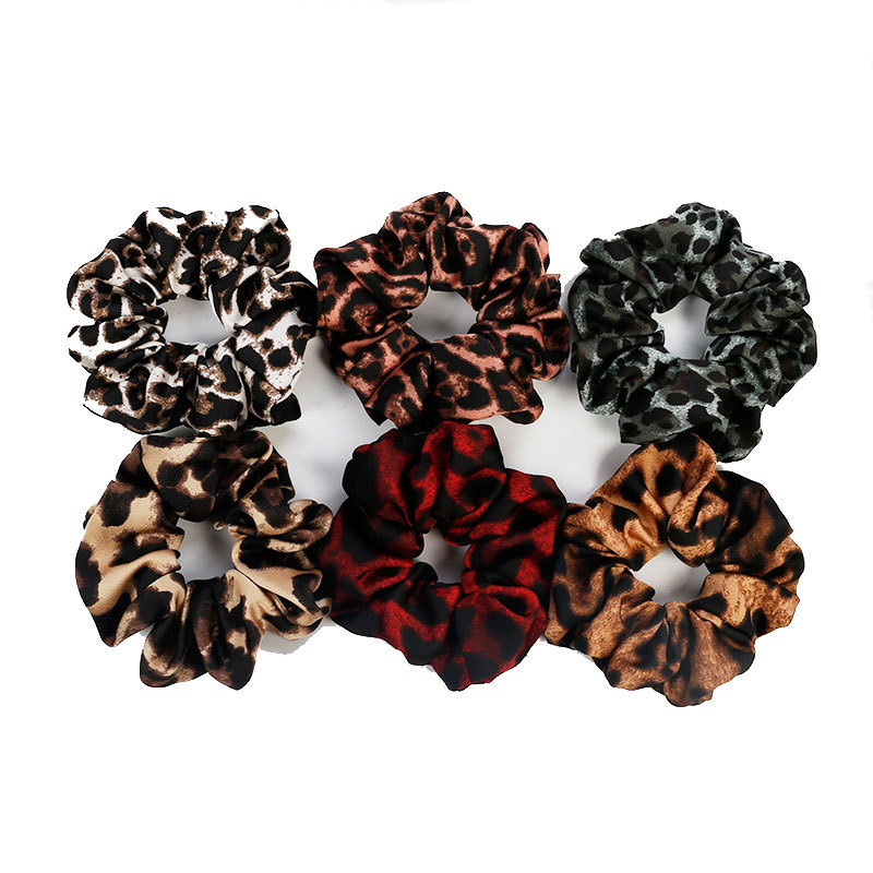 Yucat Wholesale Women Fabric Elastic Band Scrunchies Accessories Custom Print Leopard Scrunchies Chiffon Hair Ties