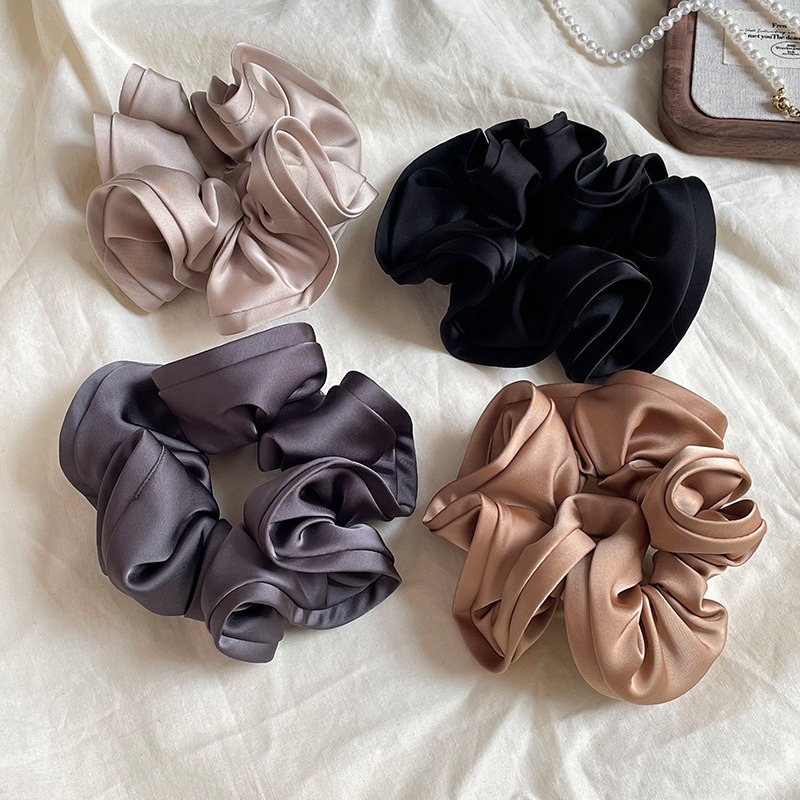 Wholesale Korean Retro Luxury Scrunchies Double Layered Satin Oversized Scrunchies Custom Scrunchies for Women