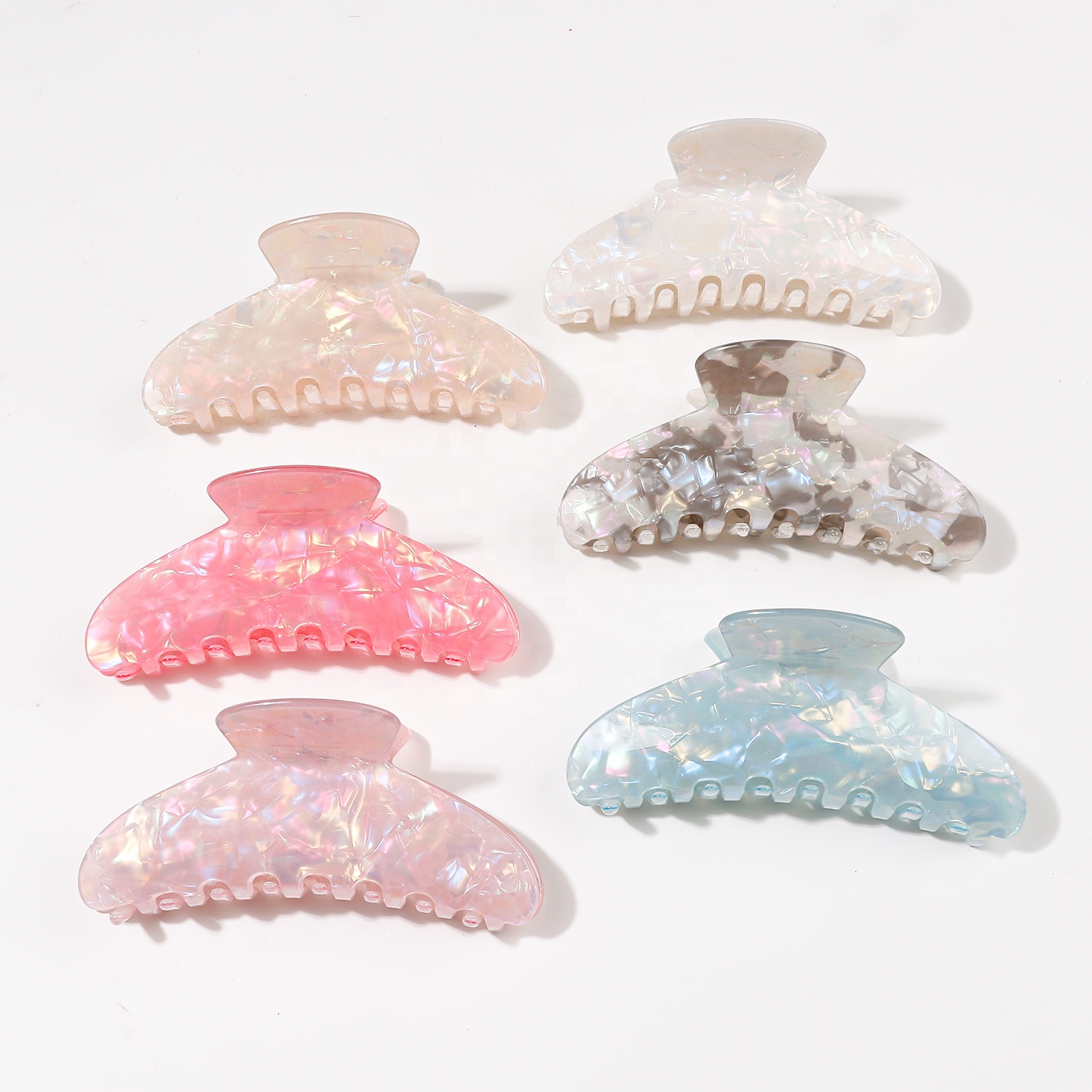 Dreamy Iridescent Shell Pattern Shark Clip Women All-Match Handmade Custom Logo Women Back-of-Head Updo Claw Clip Hair Accessory