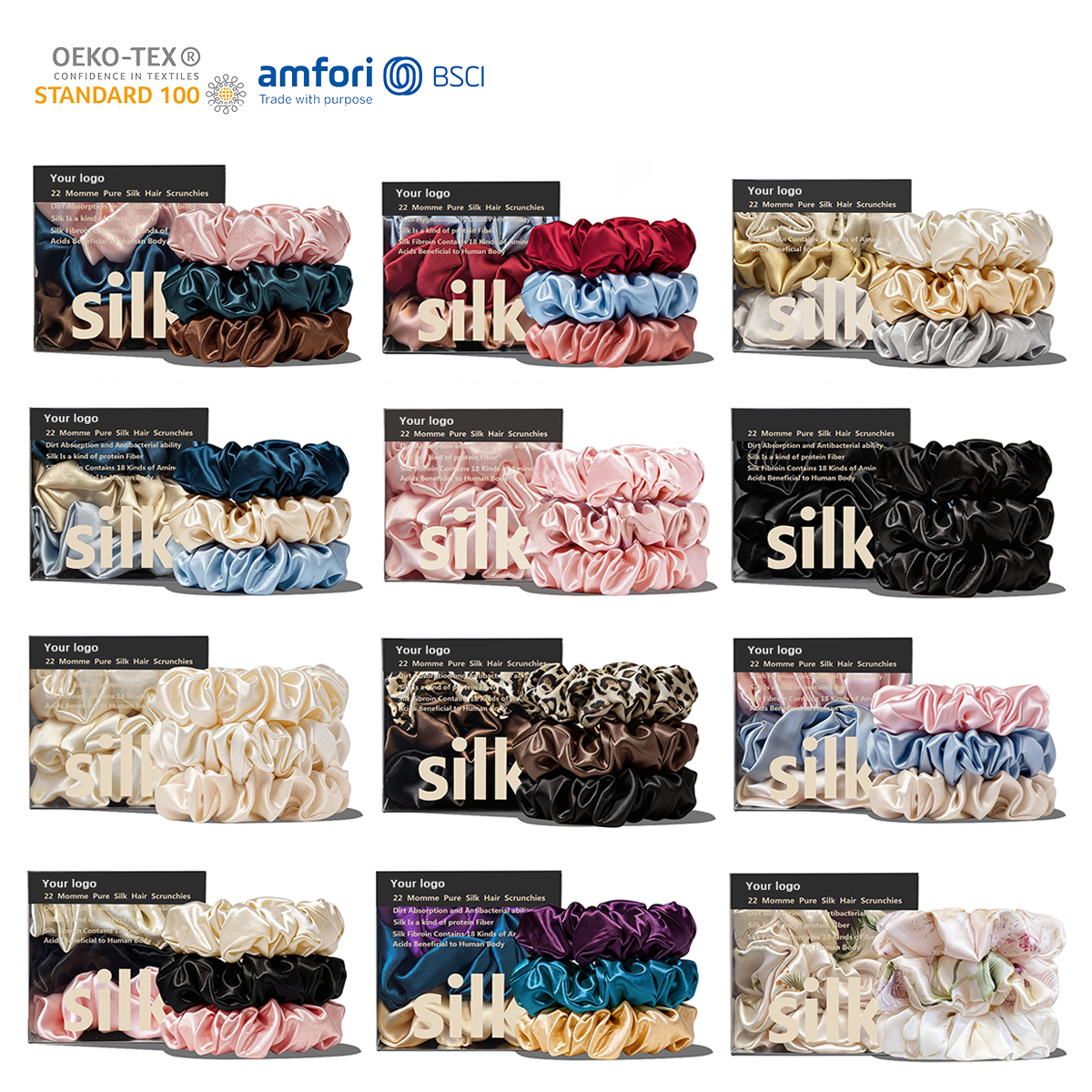 Custom 100% Mulberry Scrunchies 3.5cm 22 Mm Silk Hair Scrunchies Elastic Hair Silk Hair Ties Silk Scrunchies Set