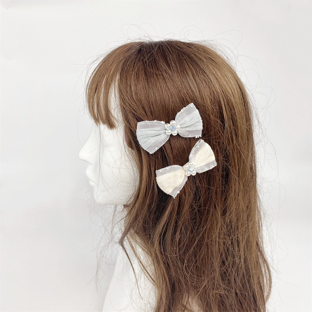 Wholesale Custom Fashion Hair Accessories Girls Sweet Fabric Elastic Hair Band Headbands Scrunchies Pearls Bow Hair Clip Set