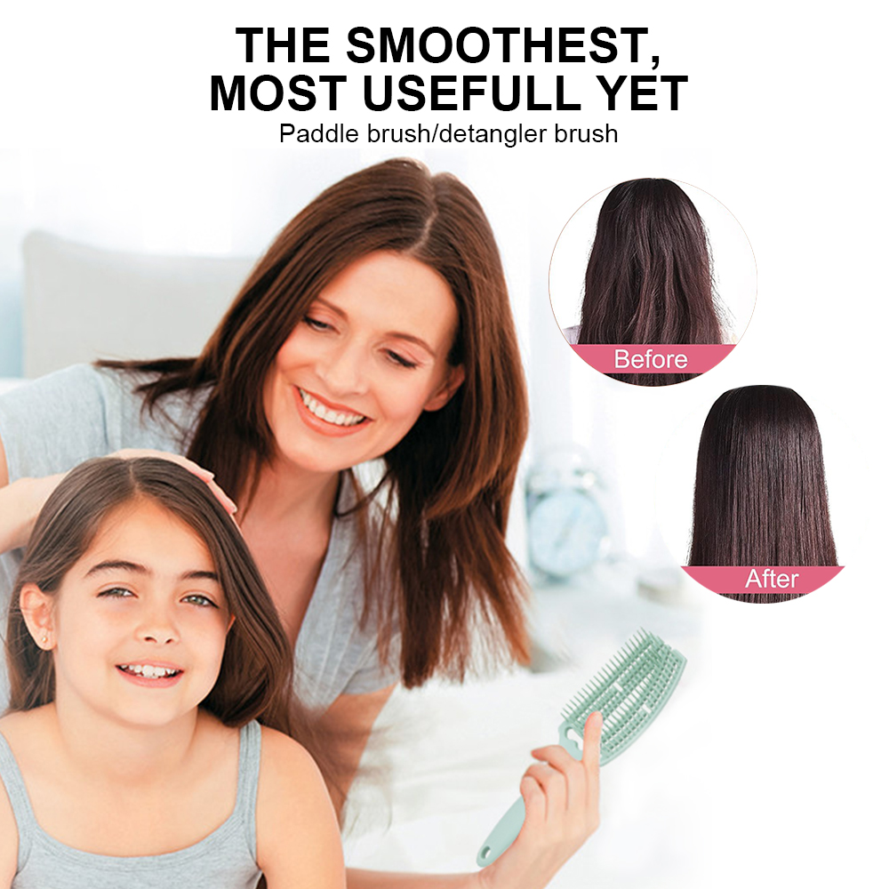 Personalize Large Curved Fluffy Rib Comb Curly Hair Styling Brush Wet Dry Salon Detangler Hairdressing Tools For Female Home Use