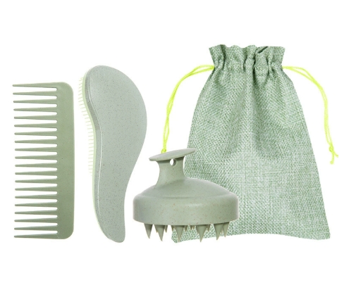 Custom Logo Air Cushion Hair Combs Set Wide Tooth Comb Shampoo Brush Scalp Massager ABS Wheat Straw Detangling Brush With Bag