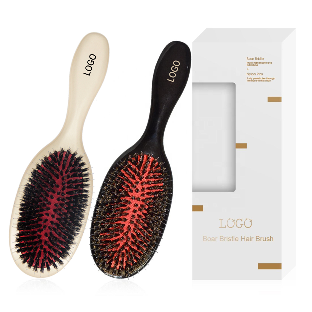 Customized Logo Natural Boar Bristle Hair Extension Brush Dry And Wet Detangling Brush For Curly Hair