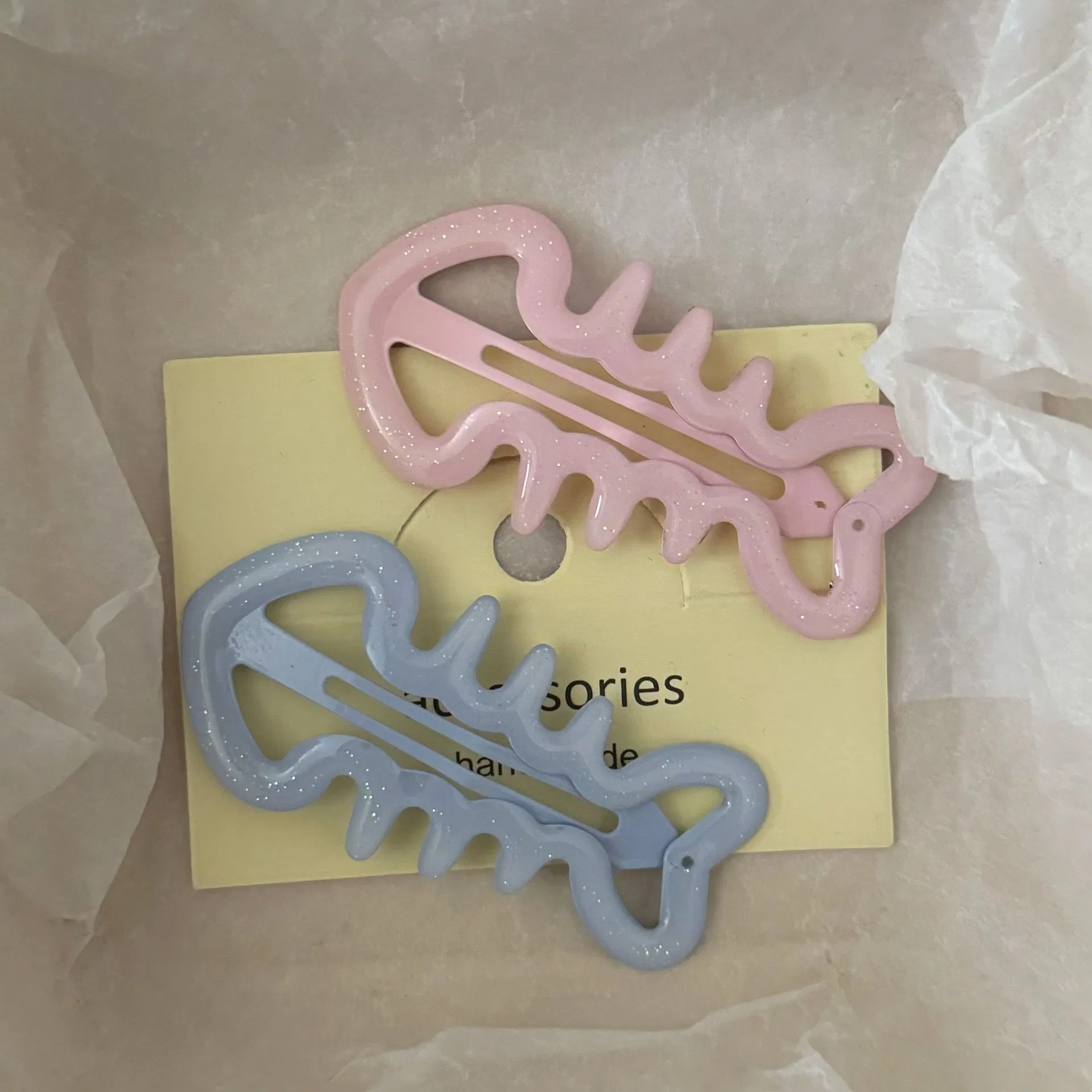 Cream Pink Glitter Fish Bone Dripping Oil Colored Hair Clip Bb Clip Cute Hair Accessory Cross-Border Wholesale